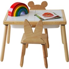 Wood & Joy Doğal Ahşap Duyusal Çocuk Aktivite Masası Oyun Masası ve Çocuk Çalışma Masası 2 Sandalye Seti