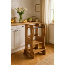 Industrial Living Montessori Öğrenme Kulesi, Ceviz Mdf, Güvenli Çocuk Basamağı, Mutfak Yardımcı Kulesi