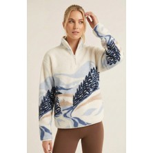 Sibel Günay Butik Kadın Standart Beden Manzara Desenli Polar Sweatshirt