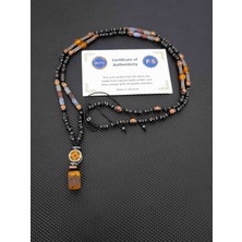 Tahrastone Sertifikalı Fosilli Baltık Damla Kehribar-Sodalit-Kızıl Obsidyen-Labradorit-Zamak Kolye Ucu-Obsidyen Doğaltaş Kolye Takı Aksesuar Erkek Kolye