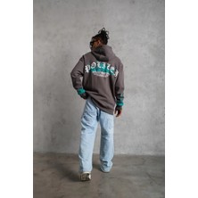 Velmora Fashion Erkek Üç Iplik Içi Pamuklu Alev Baskılı Kapüşonlu Sweatshirt - Gri