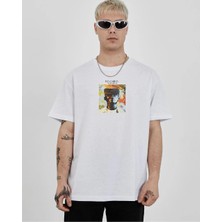 Velmora Fashion Unisex Bisiklet Yaka Baskılı Oversize T-Shirt - Beyaz