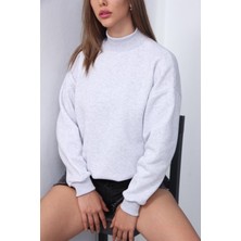 Tomiross Rana Kadın Gri Balıkçı Yaka Üç Iplik Sweatshirt RANA-3664