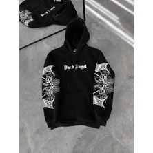 Velmora Fashion Üç Iplik Kapüşonlu Baskılı Oversize Sweatshirt- Siyah