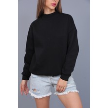 Tomiross Rana Kadın Siyah Balıkçı Yaka Üç Iplik Sweatshirt RANA-3664
