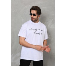 Velmora Fashion Unisex Bisiklet Yaka Baskılı Oversize T-Shirt - Beyaz