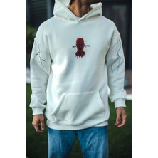 Velmora Fashion Üç Iplik Kapüşonlu Baskılı Oversize Sweatshirt- Beyaz
