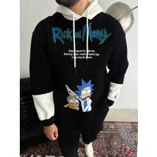 Velmora Fashion Üç Iplik Kapşonlu Parçalı Baskılı Sweatshirt - Siyah