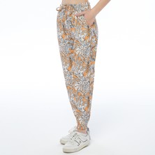 Asn Concept Desenli Kadın Beli Paçası Lastikli Hardal Sarısı Eşofman Altı (Büyük Beden Seçeneğiyle)