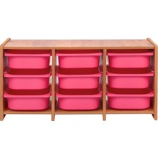 Industrial Living 18MM Mdf Ceviz Çocuk Odası Dolabı, Pembe Çekmeceli 9’lu Düzenleyici Ünitesi 110X45X60
