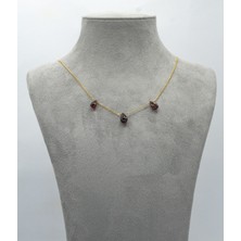 Doğan Diamond 925 Ayar Gümüş - Altın Kaplama 6 Ct Yarı Değerli Doğal Garnet 3 Taşlı Kolye - Collezione Di Granati Boemi