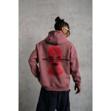 Silerra Erkek Maske Baskılı Kapüşonlu Sweat - Gül Kurusu