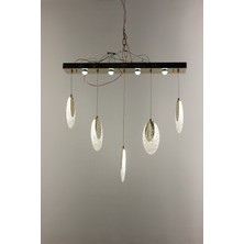 GN Gen Aydınlatma Premium Altın Kaplama Oval Kristal Panelli 5'li Sıralı Serisi 3 Renk Şık Sarkıt Avize