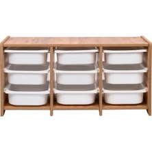 Industrial Living 18MM Mdf Ceviz Çocuk Odası Dolabı, Beyaz Çekmeceli 9’lu Düzenleyici Ünitesi 110X45X60