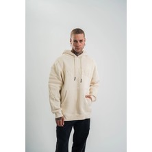 Velmora Fashion Double Oversize Kapşonlu Nakışlı Sweatshirt - Krem