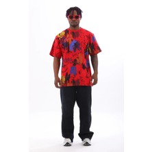 Velmora Fashion Unisex Oversize Baskılı Bisiklet Yaka T-Shirt - Kırmızı