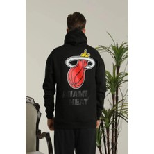 Velmora Fashion Erkek Sırt Baskılı Oversize Üç Iplik Kapüşonlu Sweatshirt - Siyah