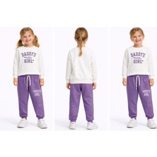 Kr Kids Butik Kız Çocuk Mor Eşofman Takımı – Daddy’s Little Girl Baskılı, Pamuklu, Rahat Kalıp