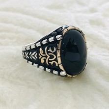 Canka Siyah Taşlı 925 Ayar Gümüş Erkek Yüzük