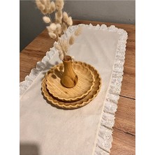 Nurgita Home % 100 Pamuk Naturel Ham Keten Fisto Fırfırlı Oval Runner (40X110)