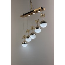 GN Gen Aydınlatma Lüks Gold Detaylı Şekerli Kristal Küre 5'li Sıralı Serisi 3 Renk Ledli Modern Avize