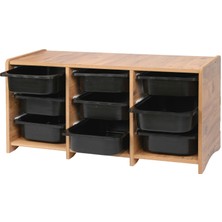 Industrial Living 18MM Mdf Ceviz Çocuk Odası Dolabı, Siyah Çekmeceli 9’lu Düzenleyici Ünitesi 110X45X60