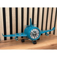 MYK Hediye ve Sanat Atölyesi Uçak Tasarımlı Dekoratif Masa Saati  Metal Gövdeli Retro Analog Saat