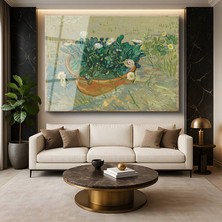 GülsenArt Vincent Van Gogh Saksıda Papatyalar Çiçek Natürmortu Temperli Cam Tablo Duvar Tablosu Dekoratif Tablo