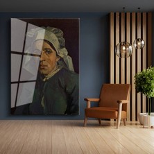 GülsenArt Vincent Van Gogh Beyaz Başlıklı Kadın Portresi Temperli Cam Tablo Duvar Tablosu Dekoratif Tablo