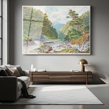 GülsenArt William Charles Piguenit Dağ Nehri Peyzaj Manzarası Temperli Cam Tablo Duvar Tablosu Dekoratif Tablo