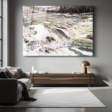 GülsenArt George Wesley Bellows Kış Nehri Kar Manzarası Temperli Cam Tablo Duvar Tablosu Dekoratif Tablo