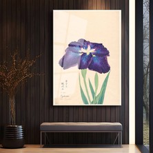 GülsenArt Ohara Koson Mor Iris Japon Sanatı Temperli Cam Tablo Duvar Tablosu Dekoratif Tablo