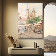 GülsenArt Franz Alt Pazar Meydanı Şehir Manzarası Temperli Cam Tablo Duvar Tablosu Dekoratif Tablo