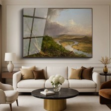 GülsenArt Thomas Cole The Oxbow Nehir Kıvrımı Doğa Manzarası Temperli Cam Tablo Duvar Tablosu Dekoratif Tablo