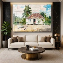 GülsenArt Winslow Homer Native Hut Bahamas Tropik Ev Resmi Temperli Cam Tablo Duvar Tablosu Dekoratif Tablo