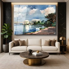 GülsenArt Winslow Homer Salt Kettle Bermuda Tropik Ada Resmi Temperli Cam Tablo Duvar Tablosu Dekoratif Tablo