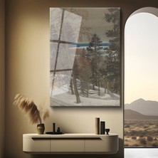 GülsenArt Anonim Beyaz Kış Ormanı Manzarası Temperli Cam Tablo Duvar Tablosu Dekoratif Tablo