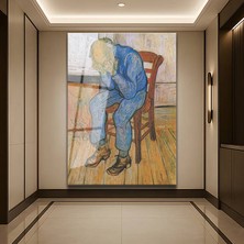 GülsenArt Vincent Van Gogh Eşikte Yaşlı Adam Portresi Temperli Cam Tablo Duvar Tablosu Dekoratif Tablo