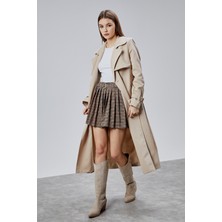 Bolivente Bej Regular Kalıp Rüzgarlık Detaylı Trençkot 46636