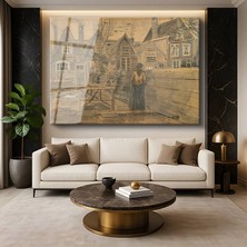 GülsenArt Vincent Van Gogh Antwerp Eski Evler Arka Bahçeler Şehir Resmi Temperli Cam Tablo Duvar Tablosu Dekoratif Tablo