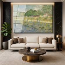 GülsenArt Vincent Van Gogh Seine Nehri Kıyısı Balıkçılar Su Resmi Temperli Cam Tablo Duvar Tablosu Dekoratif Tablo