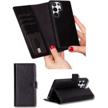 Sinerjim Samsung Galaxy S25 Ultra uyumlu, Hakiki Deri, El Yapımı, Cüzdanlı Kılıf, Parlak Siyah