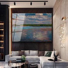 GülsenArt Claude Monet Göl Yansımaları Su Resmi Temperli Cam Tablo Duvar Tablosu Dekoratif Tablo
