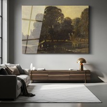 GülsenArt John Constable Göl Kenarı Ağaçlar Doğa Resmi Temperli Cam Tablo Duvar Tablosu Dekoratif Tablo