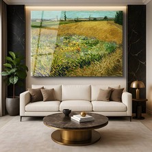 GülsenArt Vincent Van Gogh Buğday Tarlası Kırsal Tarım Manzarası Temperli Cam Tablo Duvar Tablosu Dekoratif Tablo
