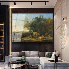 GülsenArt Karel Dujardin Çiftlik Hayvanları Kırsal Resmi Temperli Cam Tablo Duvar Tablosu Dekoratif Tablo