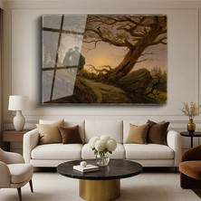 GülsenArt Caspar David Friedrich Two Men Contemplating The Moon Ay Işığı Resmi Temperli Cam Tablo Duvar Tablosu Dekoratif Tablo