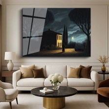 GülsenArt René Magritte Gece Evi Sürrealist Mimari Resmi Temperli Cam Tablo Duvar Tablosu Dekoratif Tablo