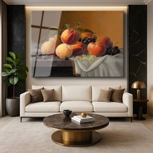 GülsenArt Luis Meléndez Şeftaliler Üzümler Ispanyol Natürmortu Temperli Cam Tablo Duvar Tablosu Dekoratif Tablo