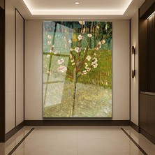 GülsenArt Vincent Van Gogh Çiçek Açan Badem Ağacı Temperli Cam Tablo Duvar Tablosu Dekoratif Tablo
